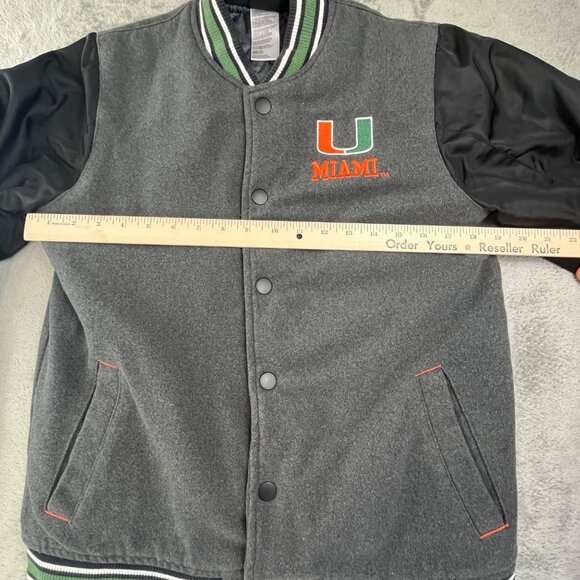 Miami Hurricanes Varsity Jacket Womens Large Gen2 Gray Black Quilted Snap Button - Picture 6 of 11